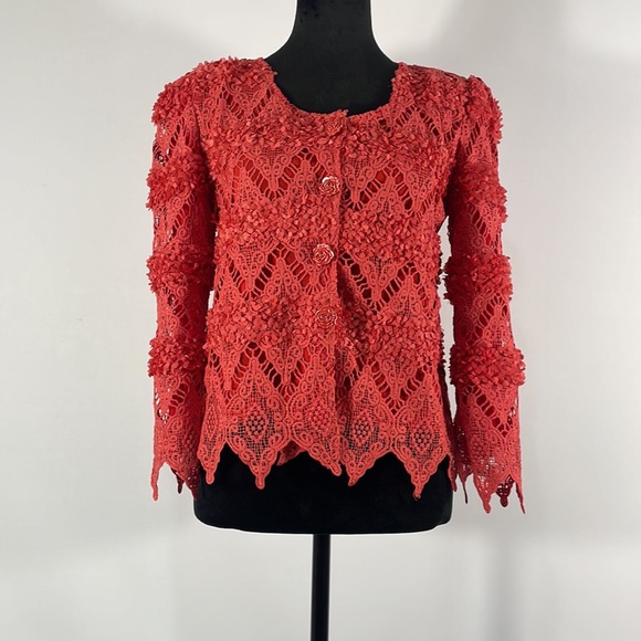 Pretty Angels, Button up Cardigan Blazer, Rose buttons, Small, Salmon, Red,Pink - Picture 11 of 11